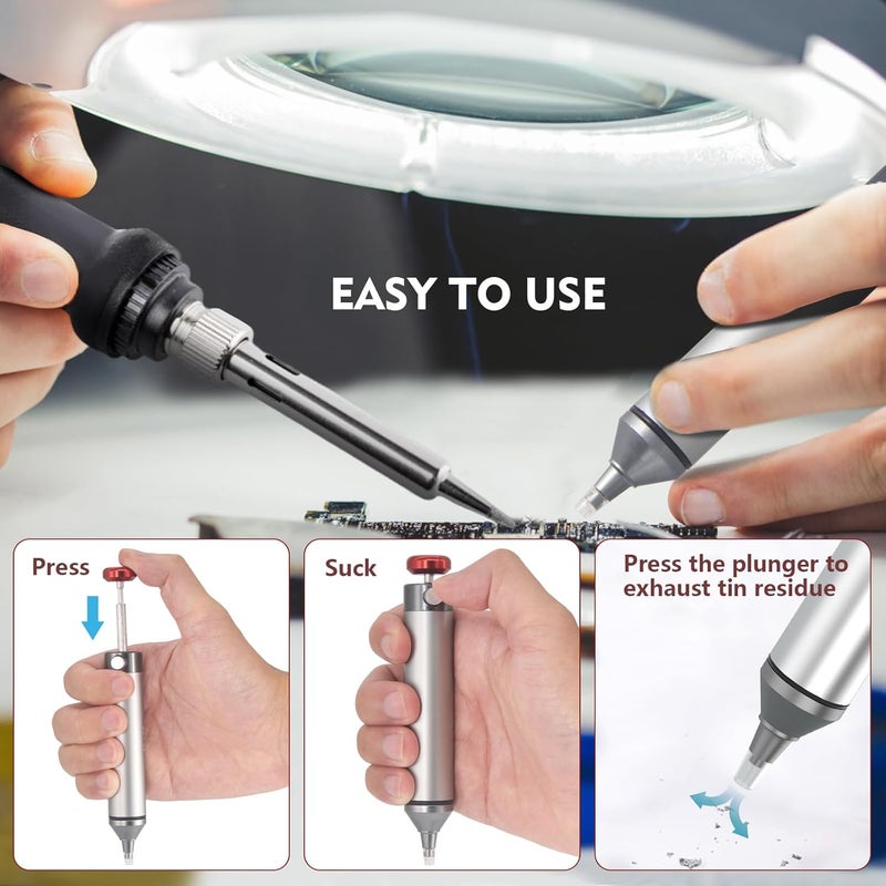 HANDSKIT ممتص اللحام، شريط إزالة اللحام بدون انسداد لإزالة اللحام، أنبوب فوهة مقاوم للحرارة، أداة إزالة اللحام، مضخة لحام بقوة شفط قوية، مسدس إزالة اللحام، منظف الحديد اللحام - Image 5